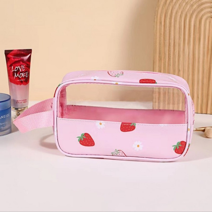 Kosmetyczka rozkładana przenośna kuferek rozmiar S 22x7x13cm TRUSKAWKI KS149