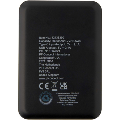 Asama powerbank o pojemności 5000 mAh Type-C z tworzyw sztucznych pochodzących z recyklingu