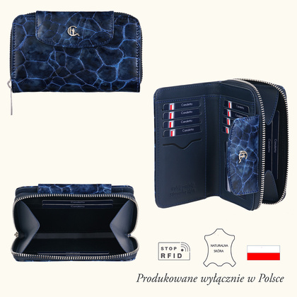 Damski portfel skórzany Canaletto – granatowy lakierowany z RFID | Elegancja i bezpieczeństwo PD1445s286 RFID