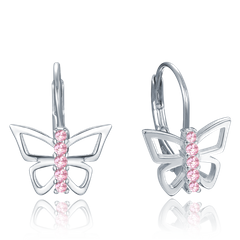 MINET Srebrne kolczyki motyle z różowymi cyrkoniami
