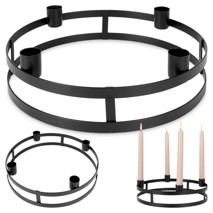 Świecznik na 4 długie świeczki okrągły metalowy czarny 25,5 cm