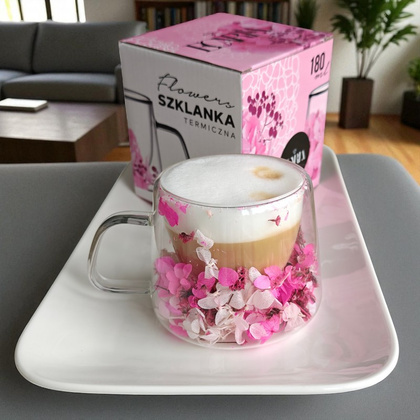 Szklanka termiczna z hortensją w środku róż 180 ml 1szt SZK188