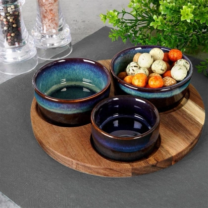 Miseczki na przekąski ceramiczne na tacy 20 cm 4 el.