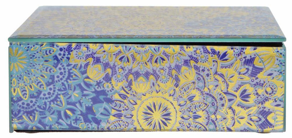 Szkatułka szklana w niebieskie wzory średnia