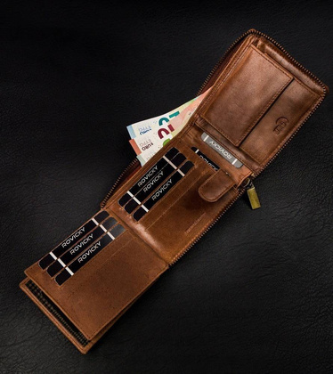 Duży, skórzany portfel męski na suwak