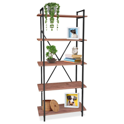Regał z 5 półkami metalowy czarny MDF 72x25x170 cm