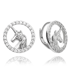 MINET Błyszczące dziecięce srebrne kolczyki JEDNOROŻCE z białymi cyrkoniami