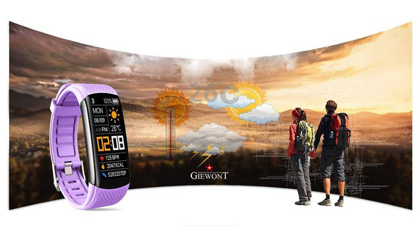 Smartband Giewont Czarny GW200-8 + Pasek Jasnofioletowy
