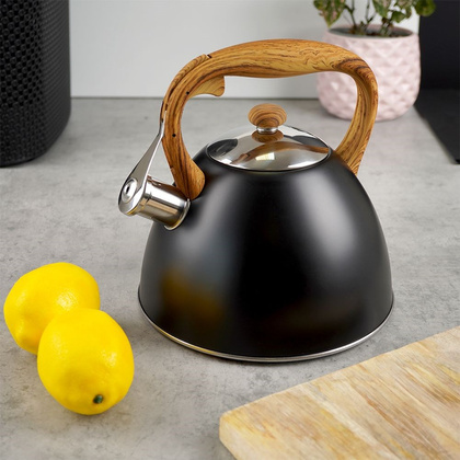 Czajnik stalowy tradycyjny z automatycznym gwizdkiem czarny 3 l