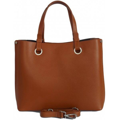 Duża Włoska skórzana torba Shopper bag trzy komory na ramię mieści A4 ,Vera Pelle Camel  VOM65C