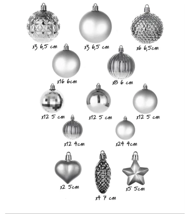 Bombki choinkowe komplet 120 szt. nietłukących plastikowych bombek - Srebrny