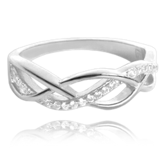 MINET Pierścien srebrny spleciony z białymi cyrkoniami wielkość 27