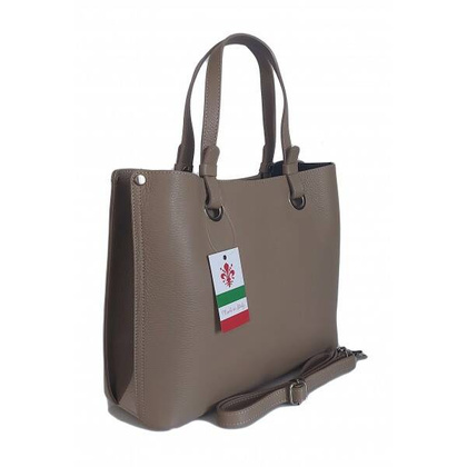Duża Włoska skórzana torba Shopper bag trzy komory na ramię mieści A4 ,Vera Pelle Beżowa VOM65T