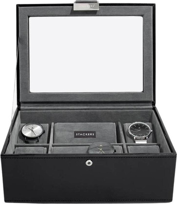 Pudełko na zegarki Stackers czarne ze szklaną pokrywką