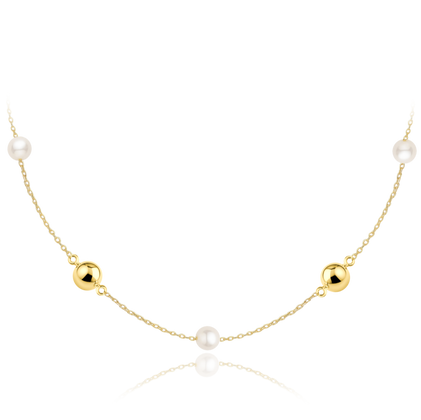 MINET Złoty naszyjnik z kulkami i perłami Au 585/1000 2,80g