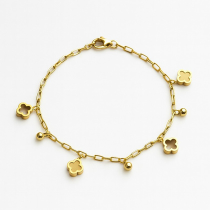 Bransoletka na rękę stal chirurgiczna pozłacana 14k złotem, koniczynka BST1591