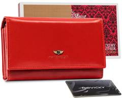 Skórzany portfel damski z zewnętrzną kieszenią