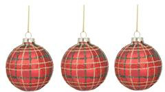 Kpl.3 bombek szklanych czerwonych w kratę