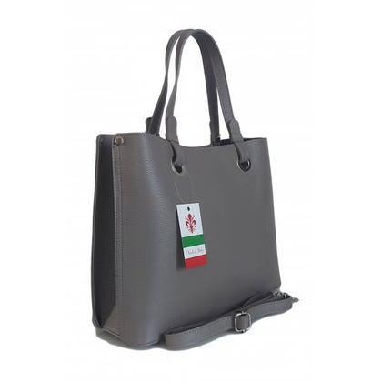 Duża Włoska skórzana torba Shopper bag trzy komory na ramię mieści A4 ,Vera Pelle Szara  VOM65G