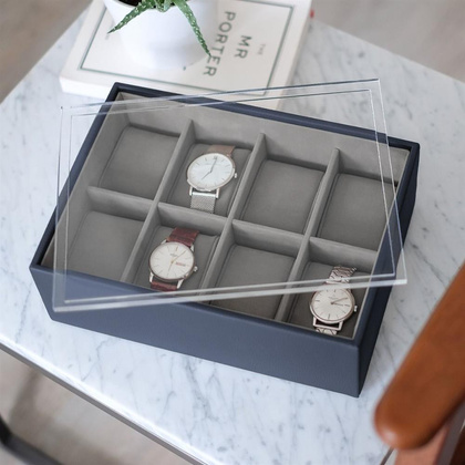 Pudełko na zegarki Stackers Pebble Classic 8 komorowe granatowe z pokrywką