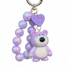 Brelok do kluczy, perłowy Miś z koralikami Fioletowy BRL366FIO