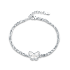 MINET Srebrna bransoletka motyl z białą masą perłową