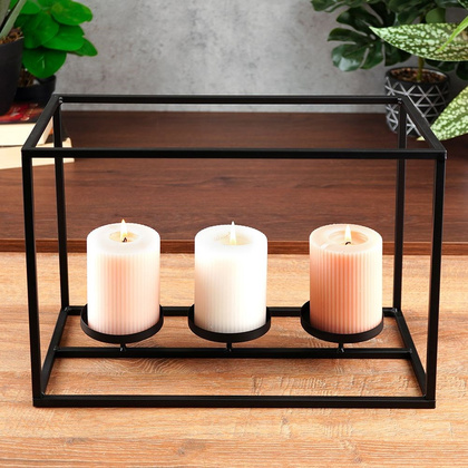 Świecznik na 3 świeczki metalowy czarny 36x17,5x26 cm