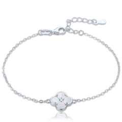 MINET Srebrna bransoletka koniczyna z białą masą perłową