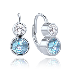 MINET Eleganckie srebrne kolczyki z białymi i niebieskimi cyrkoniami