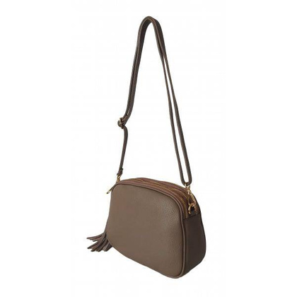 Listonoszka trzy komory frędzelek, złote okucia Vera Pelle Beżowa VP3KZT