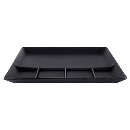 Talerz obiadowy dzielony na przekąski porcelanowy czarny 25x25 cm