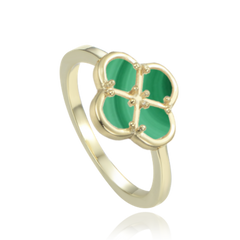 MINET Pozłacany pierścien srebrny koniczyna z zielonym malachitem wielkość 20