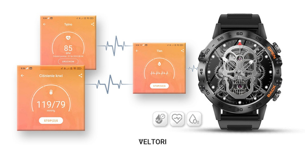 Smartwatch Veltori VT120-1 Czarny Pasek Silikonowy