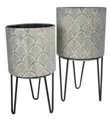 Kpl.2 kwietników metalowych biało-szarych na czarnym stelażu