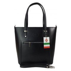 Włoska skórzana klasyczna torebka na ramię Vera Pelle ,format A4, Czarna  VBZ66N