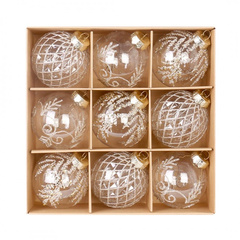 Komplet bombek bożonarodzeniowych 9 szt. opakowaniu białe średnica 8cm BSN61