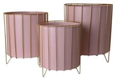 Kpl. 3 kwietników metalowych różowych na złotym stelażu