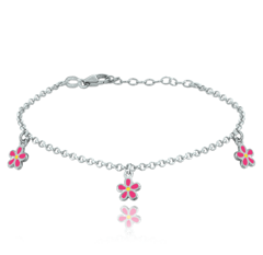 MINET Srebrna bransoletka różowe kwiaty