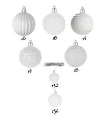 Bombki choinkowe komplet 100 szt. nietłukących plastikowych bombek   - Biało/ Szary