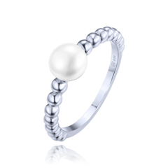 MINET Pierścien srebrny z perłą i kulkami wielkość 13