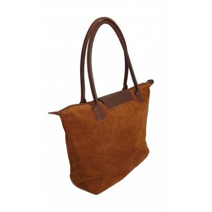 Duża zamszowa włoska torba XL- A4 , worek shopper na ramię Vera Pelle Camel z Brązem VKA41CM