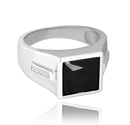 MINET Męski sygnet pierścien srebrny z czarną cyrkonią wielkość 28