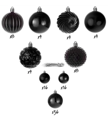 Bombki choinkowe komplet 100 szt. nietłukących plastikowych bombek  - Czarny