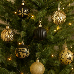 Komplet bombek bożonarodzeniowych bombki 34 sztuki w opakowaniu złote czarne średnica 6cm BSN74