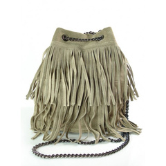 ZAMSZOWA LISTONOSZKA WOREK  FRĘDZLE  WŁOSKA SKÓRZANA BEŻOWA TOREBKA  WL45T