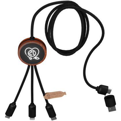 SCX.design C37 kabel do ładowania z podświetlanym logo 3-w-1 rPET i z okrągłą drewnianą obudową