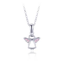 MINET Naszyjnik srebrny anioł z różowymi cyrkoniami