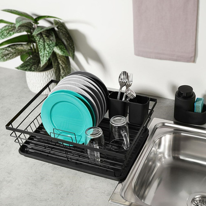 Suszarka na naczynia talerze kubki sztućce czarna ociekacz do naczyń loft