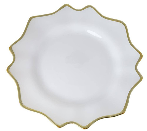 Podtalerz szklany biały ze złotym brzegiem