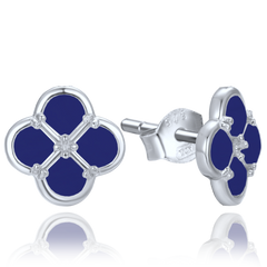 MINET Kolczyki srebrne koniczyna z lapisem